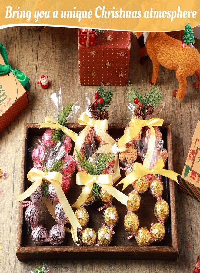Dunzoom 50/100 Set 2'' x 24'' Christmas Candy Wrapping Gifts Treat Bags Set Plastic Transparent Bags with Twist Tie and Loop of Ribbon for Xmas Party Favors Chocolates Candy Wreath Making Kit - Image 4